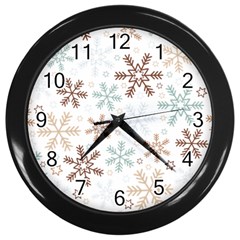 Christmas Background With Snowflake And Star Seamless Pattern Wall Clock (black) by Jancukart