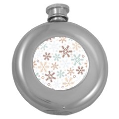 Christmas Background With Snowflake And Star Seamless Pattern Round Hip Flask (5 Oz) by Jancukart