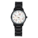 Christmas Background With Snowflake And Star Seamless Pattern Stainless Steel Round Watch Front