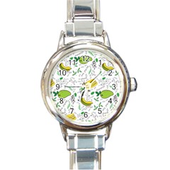 Hamburger With Fruits Seamless Pattern Round Italian Charm Watch