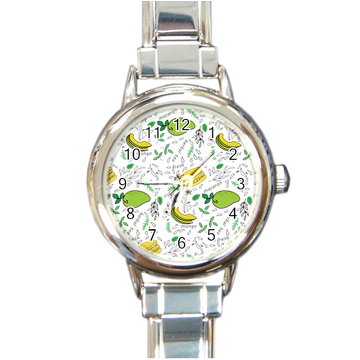 Hamburger With Fruits Seamless Pattern Round Italian Charm Watch