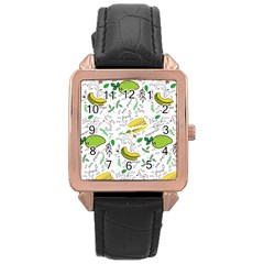 Hamburger With Fruits Seamless Pattern Rose Gold Leather Watch 