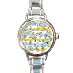 Cartoon Whale Seamless Background Round Italian Charm Watch