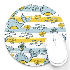 Cartoon Whale Seamless Background Round Mousepad