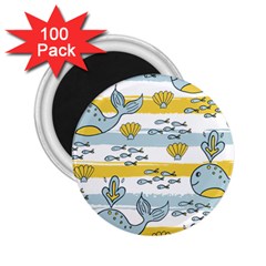 Cartoon Whale Seamless Background 2 25  Magnets (100 Pack) 