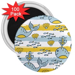 Cartoon Whale Seamless Background 3  Magnets (100 Pack) by Jancukart