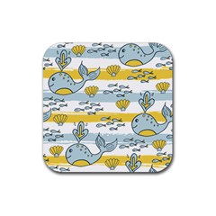 Cartoon Whale Seamless Background Rubber Coaster (square) by Jancukart