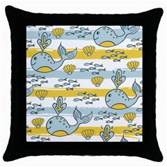 Cartoon Whale Seamless Background Throw Pillow Case (black) by Jancukart