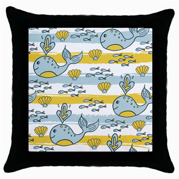 Cartoon Whale Seamless Background Throw Pillow Case (Black)