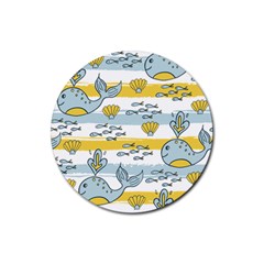 Cartoon Whale Seamless Background Rubber Round Coaster (4 Pack) by Jancukart