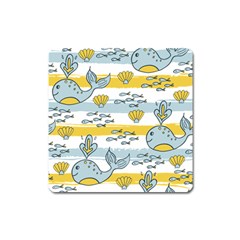 Cartoon Whale Seamless Background Square Magnet