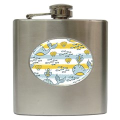 Cartoon Whale Seamless Background Hip Flask (6 Oz)