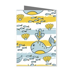 Cartoon Whale Seamless Background Mini Greeting Cards (pkg Of 8) by Jancukart