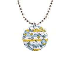 Cartoon Whale Seamless Background 1  Button Necklace by Jancukart