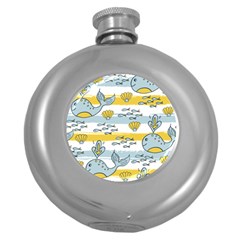 Cartoon Whale Seamless Background Round Hip Flask (5 Oz) by Jancukart