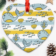 Cartoon Whale Seamless Background Heart Ornament (two Sides) by Jancukart