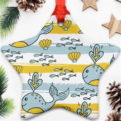 Cartoon Whale Seamless Background Star Ornament (two Sides)