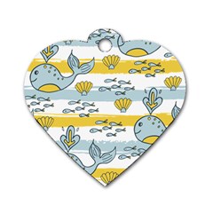 Cartoon Whale Seamless Background Dog Tag Heart (two Sides) by Jancukart