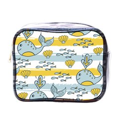 Cartoon Whale Seamless Background Mini Toiletries Bag (one Side) by Jancukart