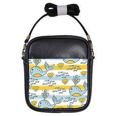 Cartoon Whale Seamless Background Girls Sling Bag by Jancukart