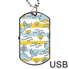 Cartoon Whale Seamless Background Dog Tag Usb Flash (one Side)