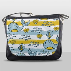 Cartoon Whale Seamless Background Messenger Bag