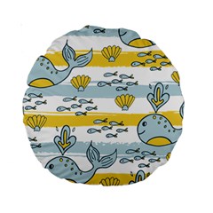 Cartoon Whale Seamless Background Standard 15  Premium Round Cushions