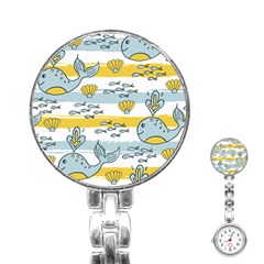 Cartoon Whale Seamless Background Stainless Steel Nurses Watch