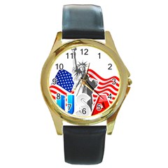 New York City Holiday United States Usa Round Gold Metal Watch by Jancukart