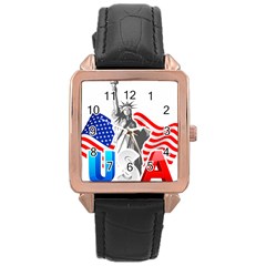 New York City Holiday United States Usa Rose Gold Leather Watch 