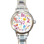 Love Cute Cartoon Seamless Shading Round Italian Charm Watch Front