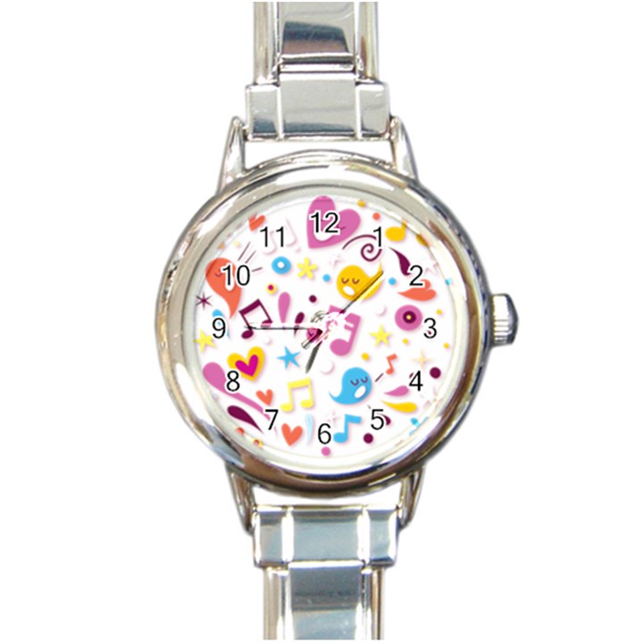 Love Cute Cartoon Seamless Shading Round Italian Charm Watch