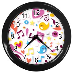 Love Cute Cartoon Seamless Shading Wall Clock (black)