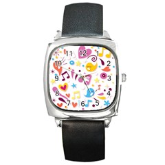 Love Cute Cartoon Seamless Shading Square Metal Watch by Jancukart