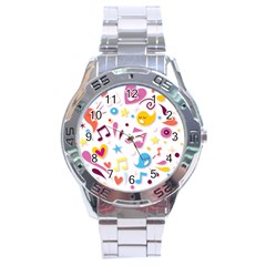 Love Cute Cartoon Seamless Shading Stainless Steel Analogue Watch