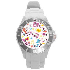 Love Cute Cartoon Seamless Shading Round Plastic Sport Watch (l)