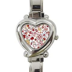 Pizza Seamless Pattern Background Heart Italian Charm Watch