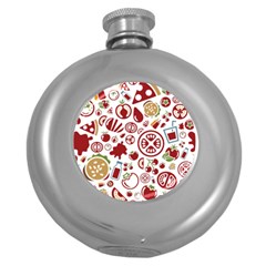 Pizza Seamless Pattern Background Round Hip Flask (5 Oz)