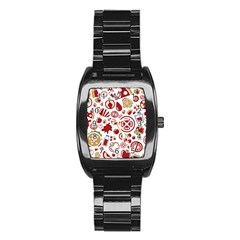 Pizza Seamless Pattern Background Stainless Steel Barrel Watch by Jancukart