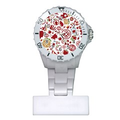 Pizza Seamless Pattern Background Plastic Nurses Watch