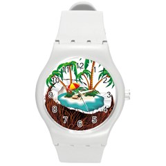 Coconut And Holiday Beach Food Round Plastic Sport Watch (m)