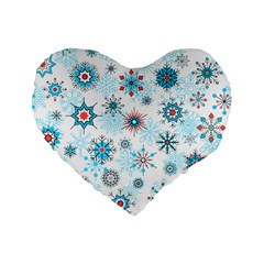 Beautifule Snowflake Decorative Pattern Seamless Standard 16  Premium Flano Heart Shape Cushions