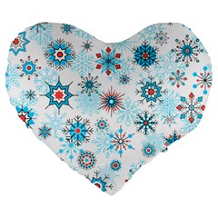 Beautifule Snowflake Decorative Pattern Seamless Large 19  Premium Flano Heart Shape Cushions