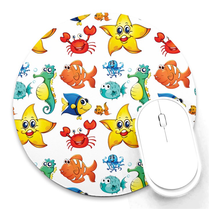 Fish Ocean Water Sea Life Seamless Background Round Mousepad