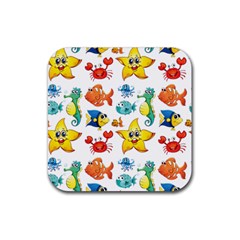 Fish Ocean Water Sea Life Seamless Background Rubber Coaster (square) by Jancukart