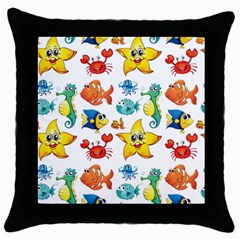 Fish Ocean Water Sea Life Seamless Background Throw Pillow Case (black)