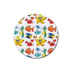 Fish Ocean Water Sea Life Seamless Background Rubber Round Coaster (4 Pack) by Jancukart