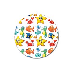 Fish Ocean Water Sea Life Seamless Background Magnet 3  (round)