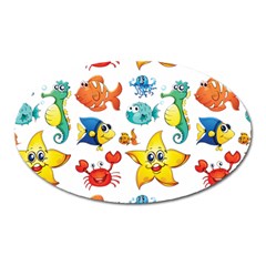 Fish Ocean Water Sea Life Seamless Background Oval Magnet by Jancukart