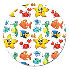 Fish Ocean Water Sea Life Seamless Background Magnet 5  (round) by Jancukart